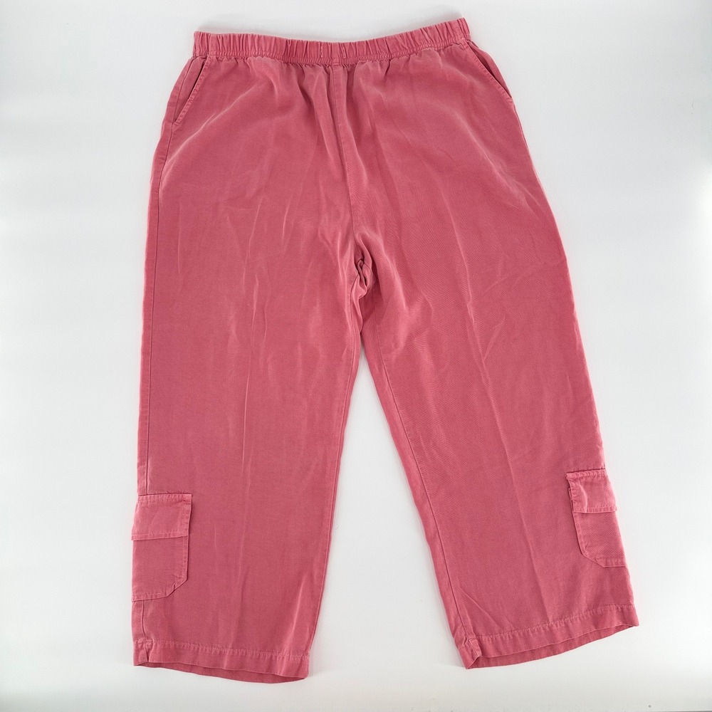 BY JJ Pink Cargo Capri Pants Large Elastic Waist Pull On Made in United States